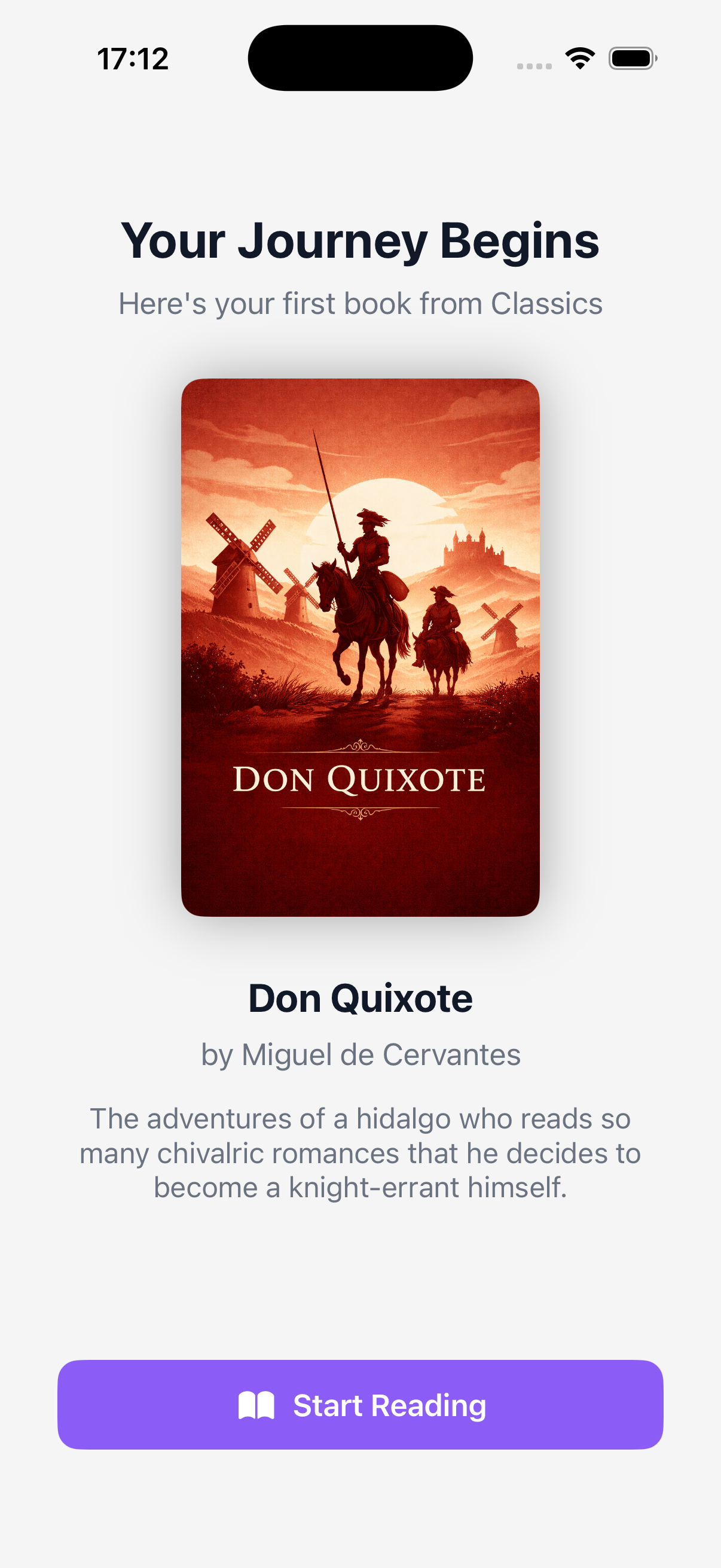 WellRead app showing Don Quixote